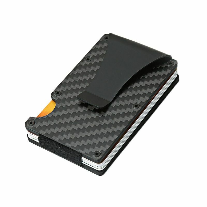 DIENQI คาร์บอนไฟเบอร์กระเป๋าเก็บบัตร Mini อลูมิเนียมโลหะ RFID Magic กระเป๋าสตางค์ผู้ชาย