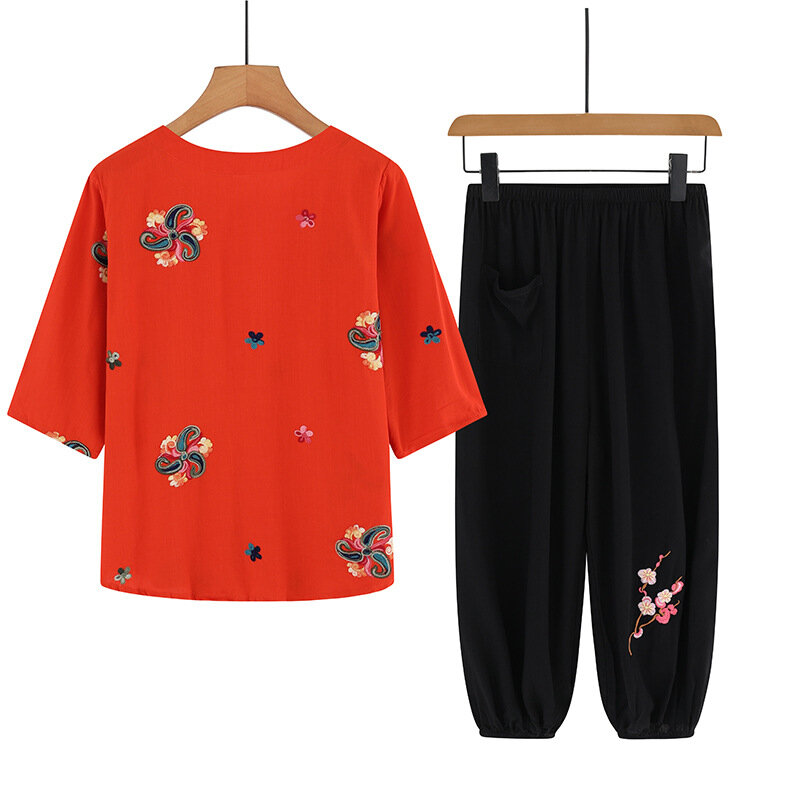 Пижамный комплект с вышивкой в подарок бабушки, одежда для сна с коротким рукавом, женская одежда, повседневная домашняя одежда, свободная Пижама, летняя Пижама для женщин
