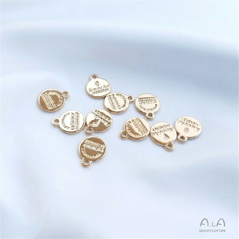 14K asli aksesori emas bahasa Inggris huruf bulat tag kecil liontin DIY gelang buatan tangan Headpieces liontin D027