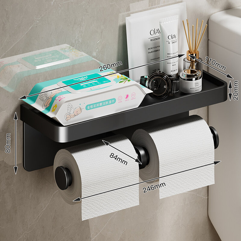 Soporte de papel higiénico de aleación de aluminio, montaje en pared para baño, WC, soporte para teléfono, estante, rollo de toalla, accesorios de estante