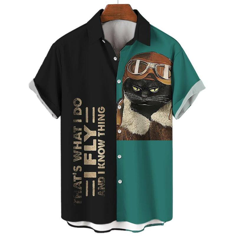 Camicie da uomo stampa 3D lettera grafica animale bottone moda manica corta risvolto Streetwear camicetta hawaiana camicie per uomo estate
