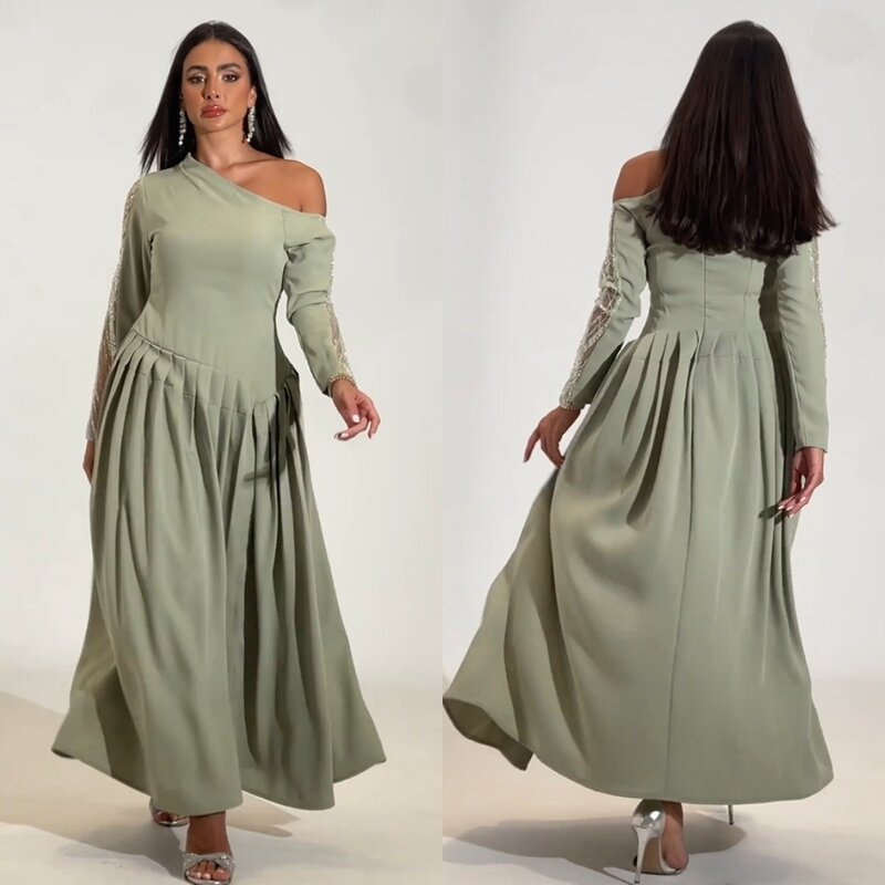 Шифоновое ДРАПИРОВАННОЕ женское платье-трапеция с открытым плечом, платье средней длины из Саудовской Аравии