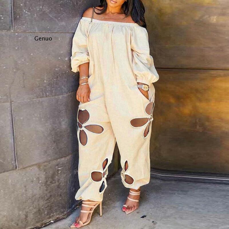 Women Off Shoulder Loose Straight Jumpsuit 2022 One Piece Set Overall Streetwear Elegant Casual Playsuits