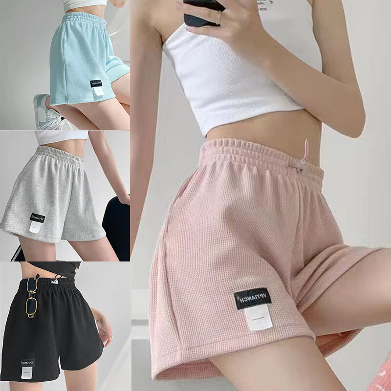 Women's Shorts Loose Fit Sports Shorts Homewear Summer Solid High Waist Hot Pants Bottoms Elastic Waist Pockets Shorts