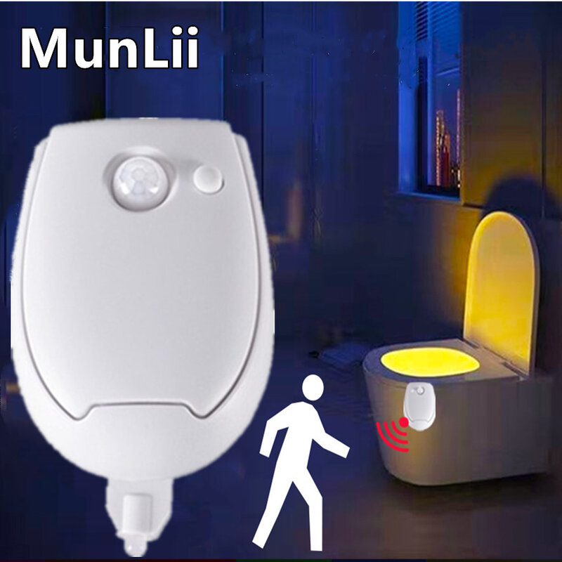 Lampe LED avec détecteur de mouvement PIR, luminaire décoratif d'intérieur, idéal pour une salle de bain ou une cuvette de toilette, 8 couleurs