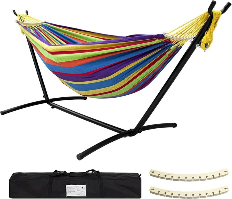 SZHLUX Double Hammock with Stand Included 450lb Capacity Steel Stand, Premium Carry Bag Included and Two Anti Roll Balance