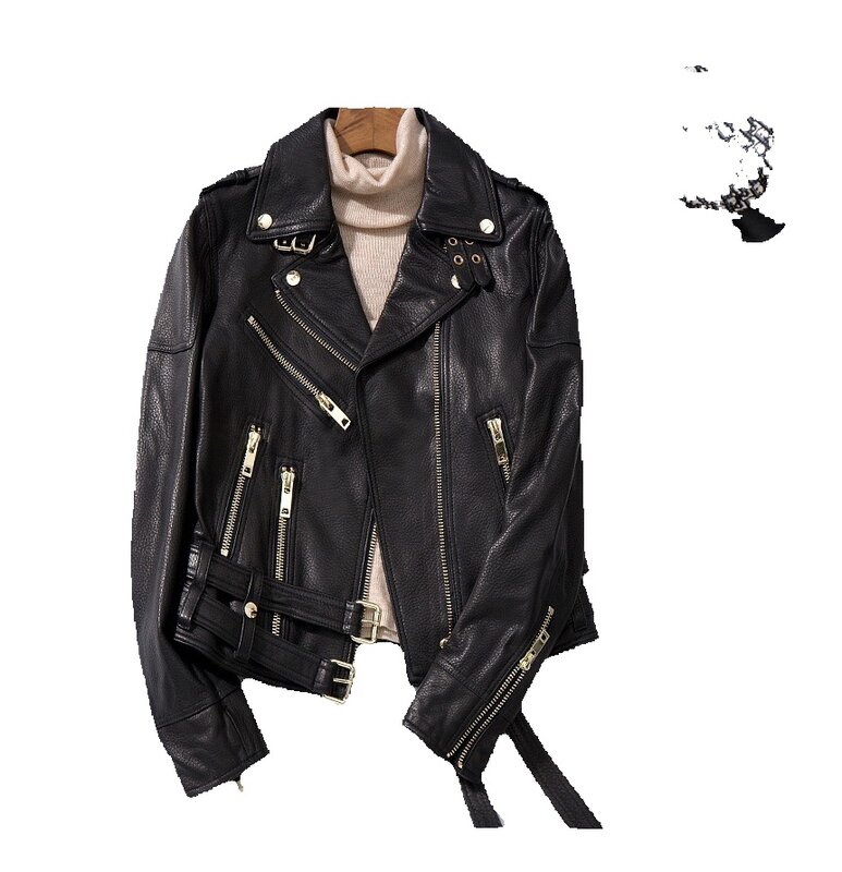 Красивая облегающая Короткая кожаная куртка для женщин мотоциклов, куртка из натуральной овечьей кожи, новый сезон