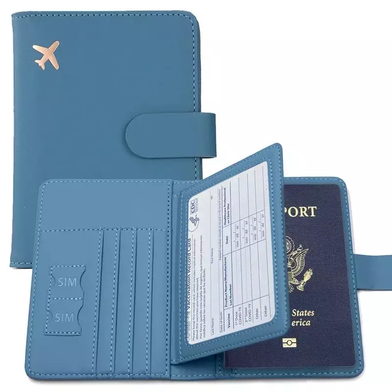 Funda de cuero sintético para pasaporte para hombre y mujer, funda protectora para pasaporte de viaje con tarjetero