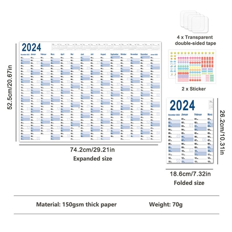 2024 Yearly Planner Calendar 2024 Full Year Planner Calendar from 1. 2023 12. 2025, 74x52cm Home Organiser Planner