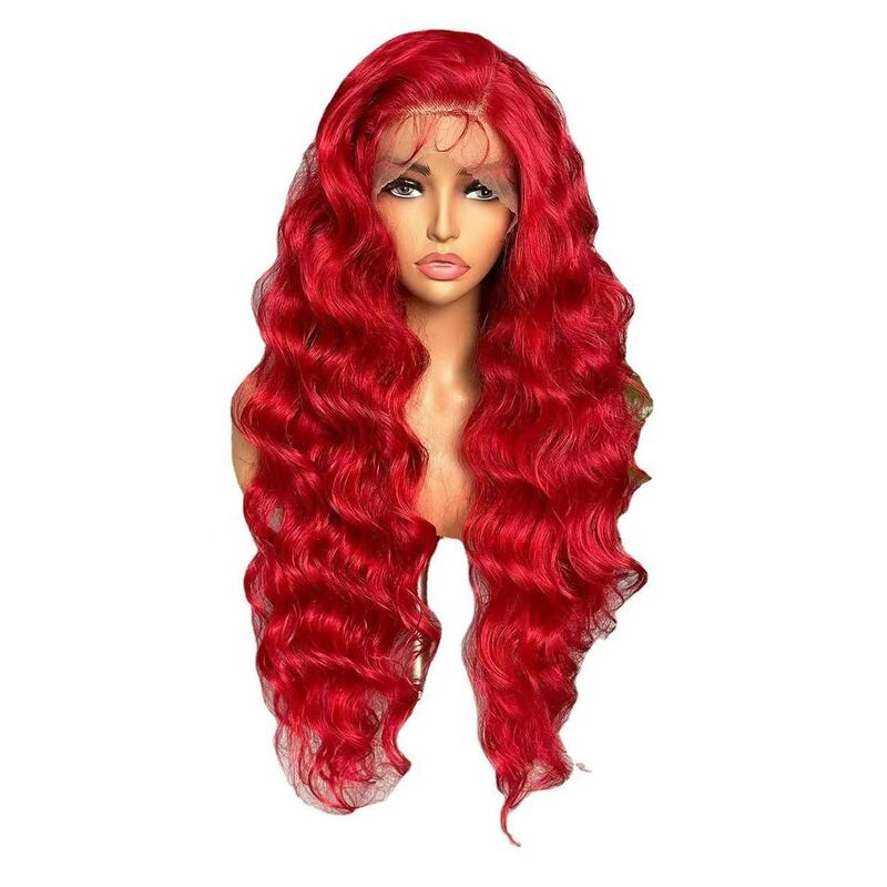 Peluca de encaje sin adhesivo frontal, cabello largo rizado rojo, onda grande, cubierta de cabello de encaje Peng, cómodo de usar en la vida diaria, nuevo