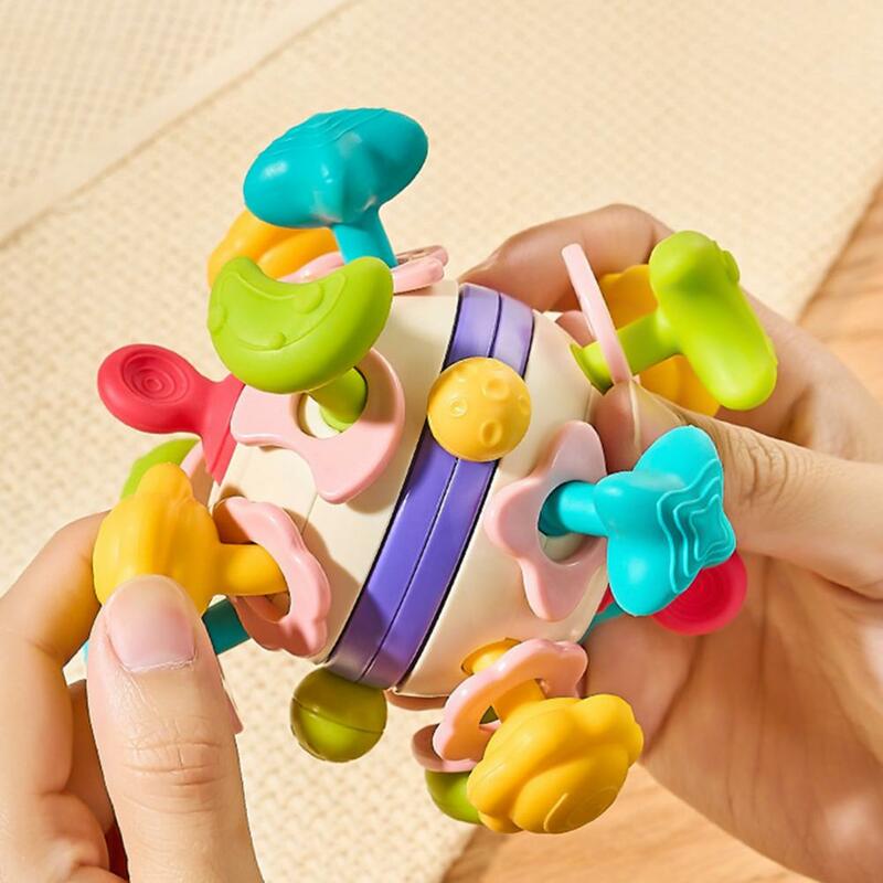 Juguete de dentición no tóxico, mordedor de bola infantil estimulante, fácil de sujetar juguete de bebé, entrenamiento de agarre, colores brillantes, masticar seguro