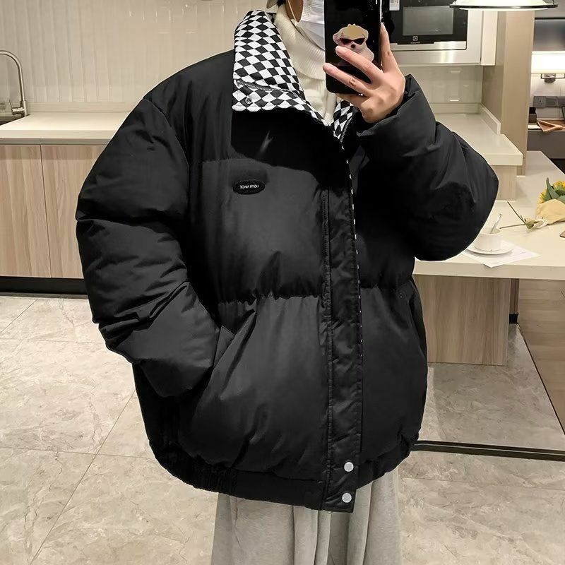 Men's Cotton-padded Down Jacket Korean Winter Thick Casual Loosef Daily Plaid Down Coat for Male Double Share Puffer Jacket