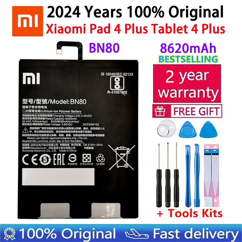 Batterie pour tablette Xiaomi, 100% d'origine, neuve, de haute qualité, pour Pad4 Pad 4 Plus Mipad 4 5 Plus 24.com, BN60 BN80 BN4E Xiao Mi