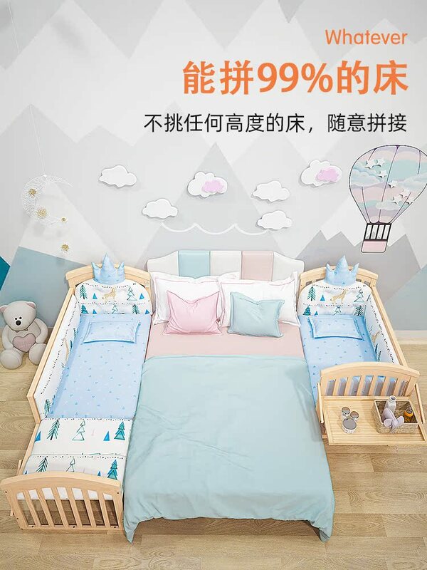 Multifuncional BB berço, madeira maciça, cama sem pintura berço, cama de emenda móvel para crianças recém-nascidas, cama grande