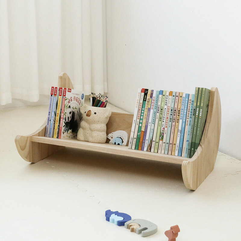 Korea Solid Wood Children Small Bookshelf Floor Baby Cartoon Picture Book Rack Animal Modeling Kindergarten Desktop Storage