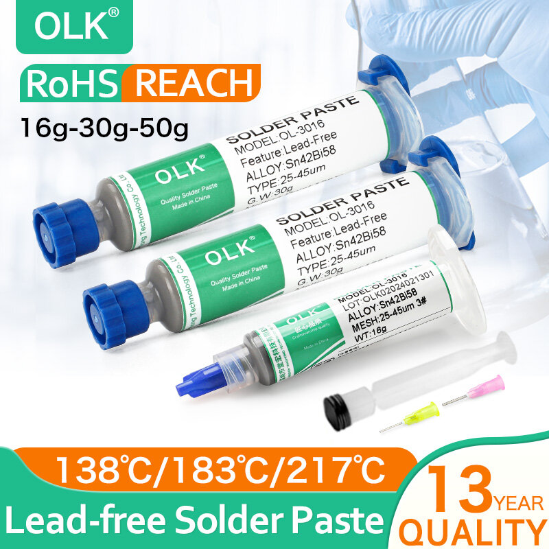 OLK SMD Lead-free Medium-High-Low Temperature Solder Paste Sn42Bi58 for LED BGA Phone Repair Welding Tin Soldering Paste 138℃