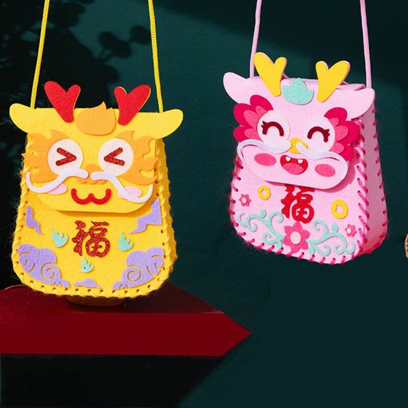 Handmade estilo chinês Lucky Bag, Pacote de Material DIY, Dragon Purse, materiais seguros, Crossbody Wallet, Snack Bag