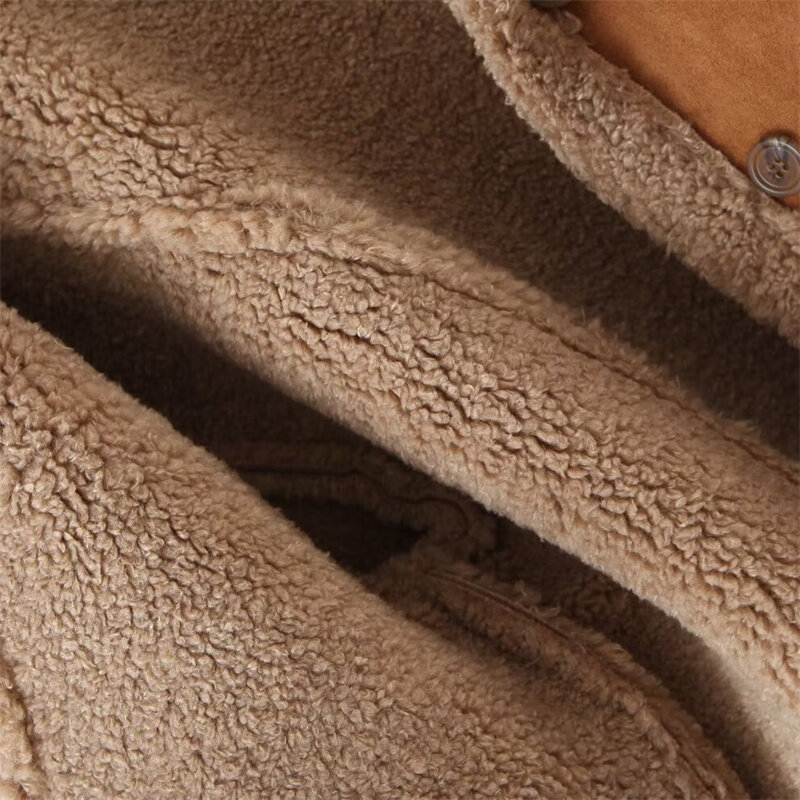 Keyanketian-Jaqueta feminina de pele dupla face com colete acolchoado, casaco de camurça, manga lanterna, grossa, quente, inverno, novo