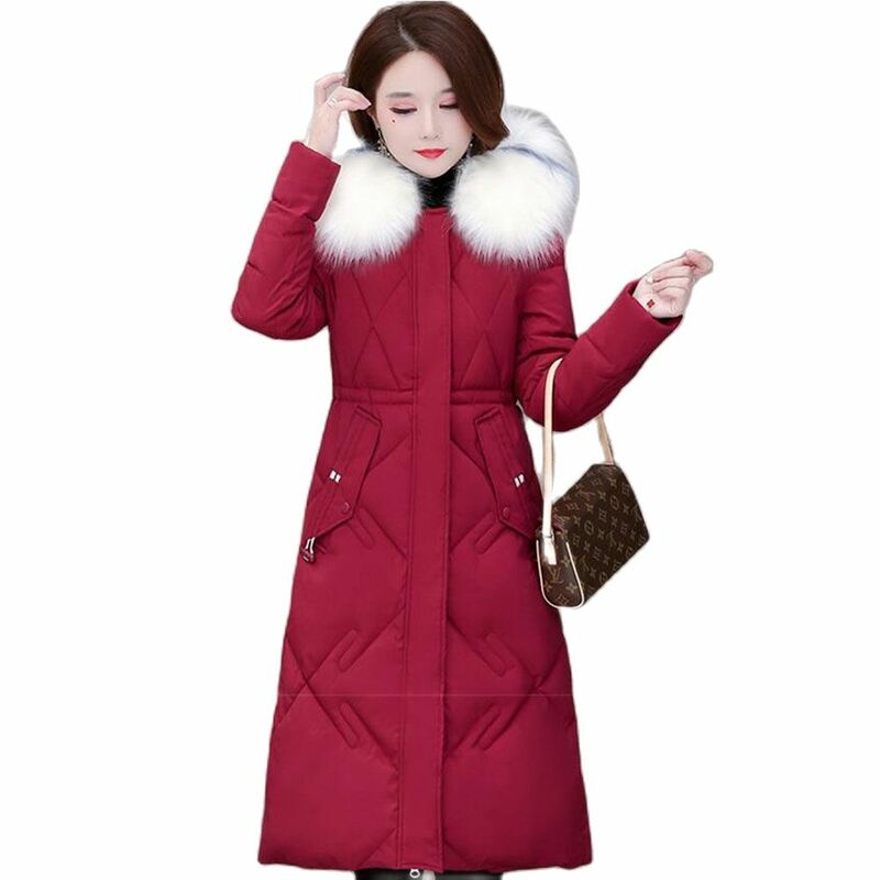 Chaqueta con capucha para mujer, abrigo largo de algodón con cuello de piel, Parkas gruesas e informales, ropa de abrigo cálida para invierno, novedad de 2023