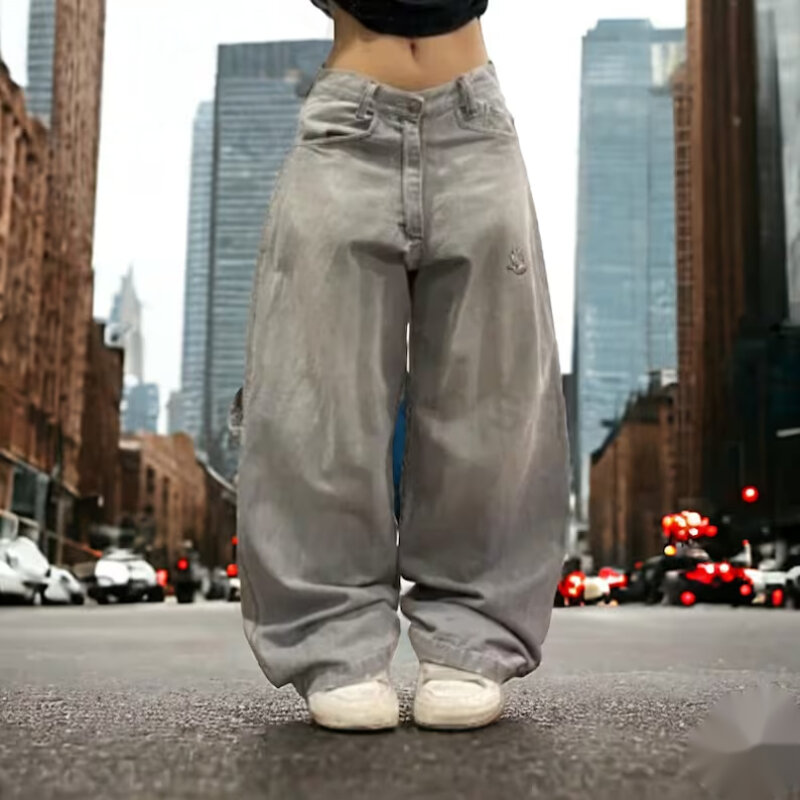 Nieuwe Europese En Amerikaanse Harajuku Grappige Bedrukte Jeans 2024 Mannen En Vrouwen Street Fashion Losse Y 2K Wide Leg Vloer Dweilbroek
