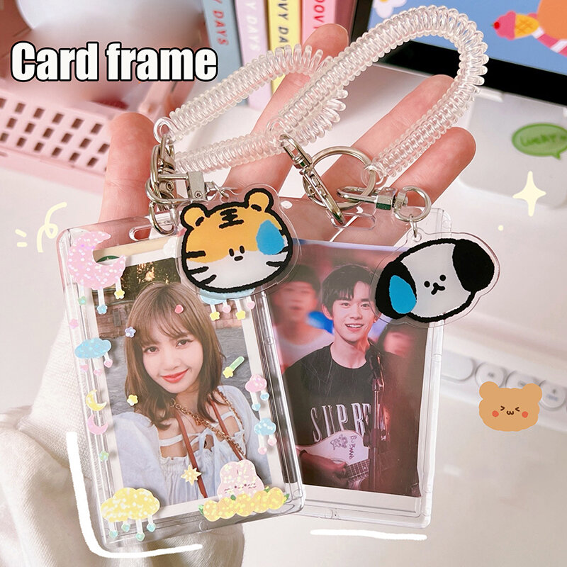 Cute Kawaii Transparent Card Case Simple Student Portable Public Transport Document Bank Card Protection Case Pendant Keychain