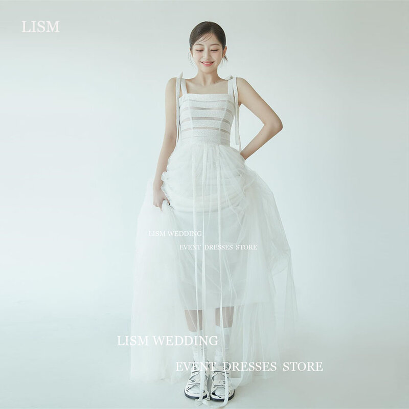 LISM Simple Tulle Spaghetti Strap Wedding Dress Korea Women Photoshoot  Vestidos De Novia Lace Up Floor LengthFormal Bride Dress