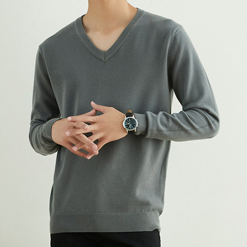 Camisa de malha com gola redonda masculina, suéter monocromático, pulôver casual, tricô, moda coreana, roupas masculinas, outono, inverno, 28 estilos