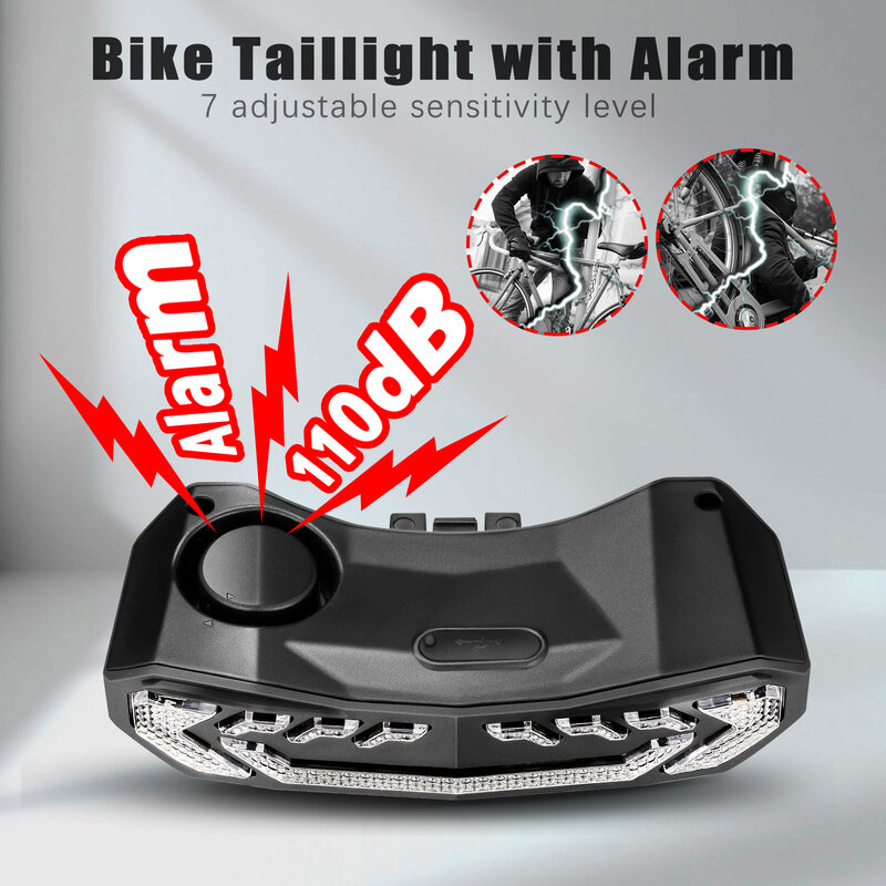 Awapow 5 w 1 Alarm rowerowy z zabezpieczeniem przed kradzieżą Alarm tylnego światła roweru IP54 Wodoodporny pilot Tylne światło rowerowe z kierunkowskazami