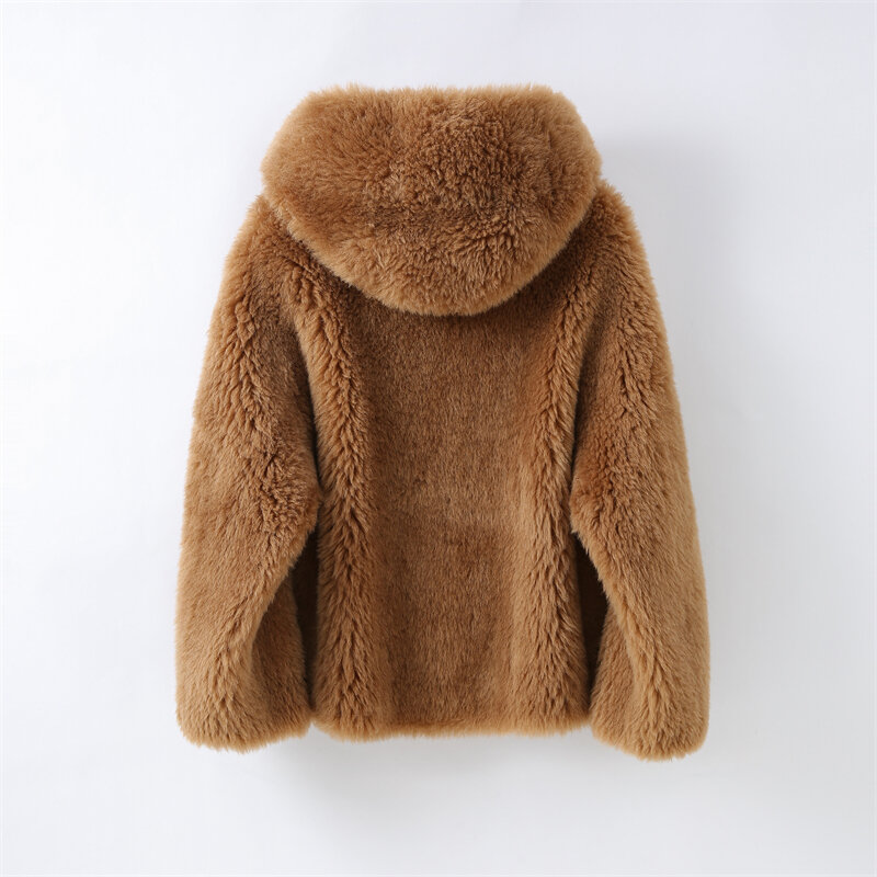 女性用ショートウールジャケット,ポリエステル裏地付きカジュアルコート,暖かい本物の冬服,h2386