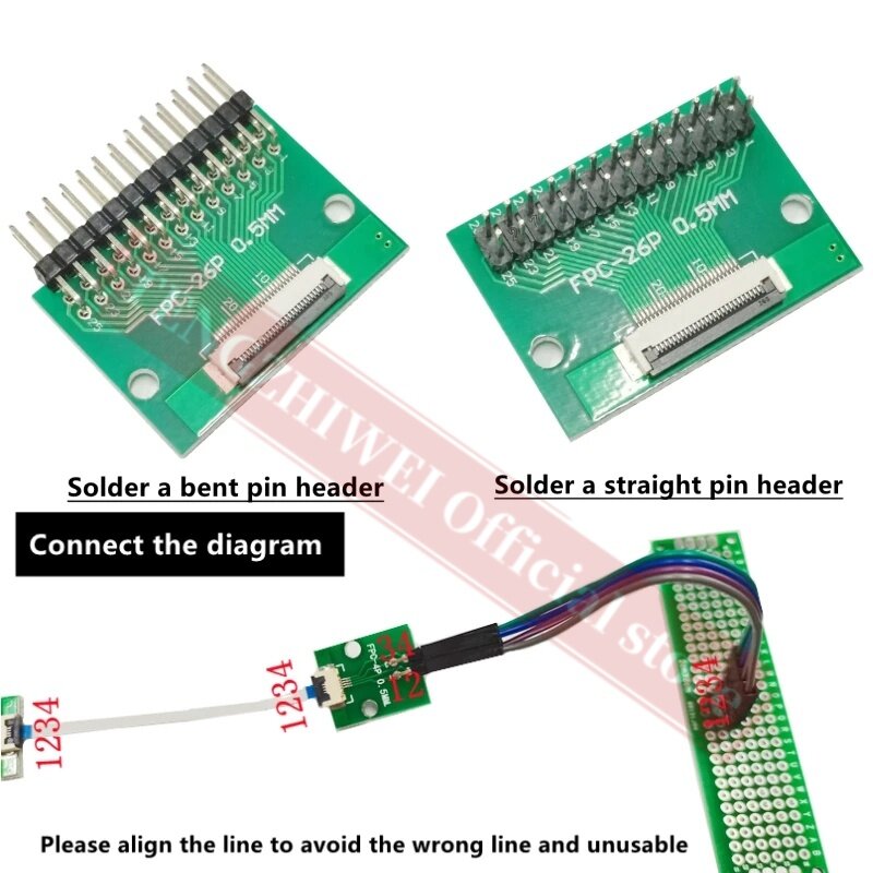 5 buah papan adaptor FFC/FPC 0.5MM-26P hingga 2.54MM lasan 0.5MM-26P konektor flip-top lasan lurus dan header pin bengkok