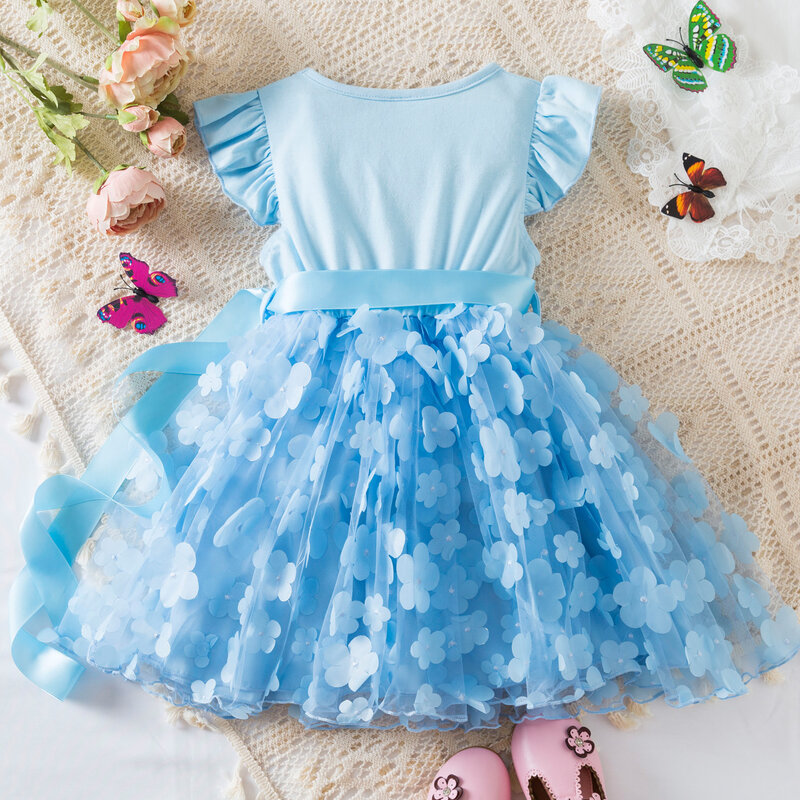 Летнее платье для детей, повседневная одежда, милое платье принцессы с 3D бабочкой для маленьких девочек, платья для детей 2-6 лет