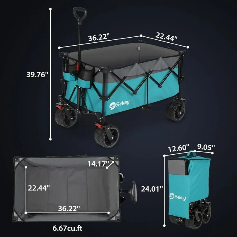 Garden Cart, 330lbs Weight 220L Capacity Heavy Duty Folding Utility Gardens Carts with Big All-Terrain Beach Wagon, Garden Cart