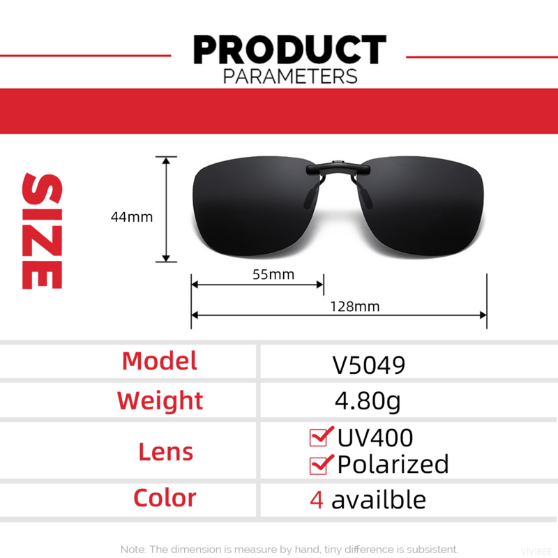 VIVIBEE 남성용 운전 클립 선글라스, 근시 안경용 편광 선글라스, 여성용 사각 야간 투시경, 낚시 UV400 선글라스