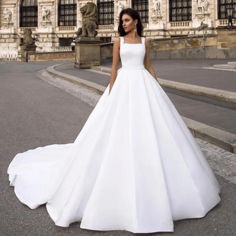 Женское атласное свадебное платье It's yiiya, белое Элегантное платье без рукавов с квадратным вырезом, бантом на спине и аппликацией на лето 2019