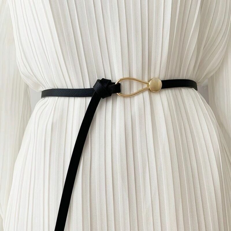 Solid Color Knotted Belt Trendy Decorative PU Thin Belt Casual Dress Belt