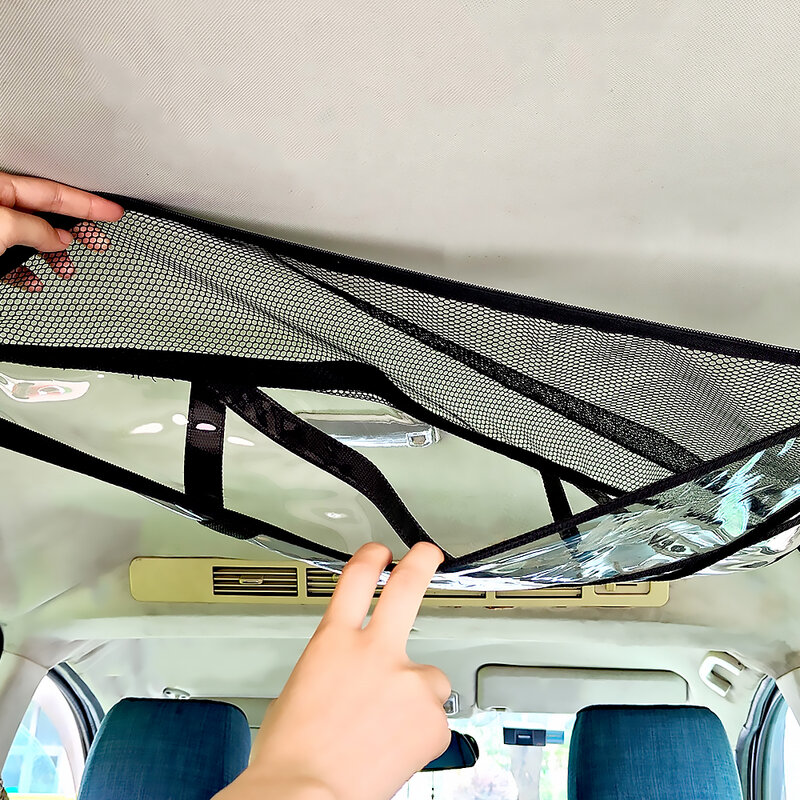 حقيبة تخزين سقف السيارة ، حقيبة شبكية مركبة على السيارة ، شبكة سقف ثلاثية المقبض ، حقيبة شبكة تخزين سقف السيارة