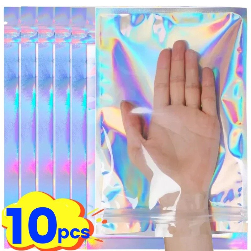 Sobres de plástico autosellantes con láser, bolsas holográficas de almacenamiento para joyería, embalaje de mensajería autoadhesiva, 10 piezas
