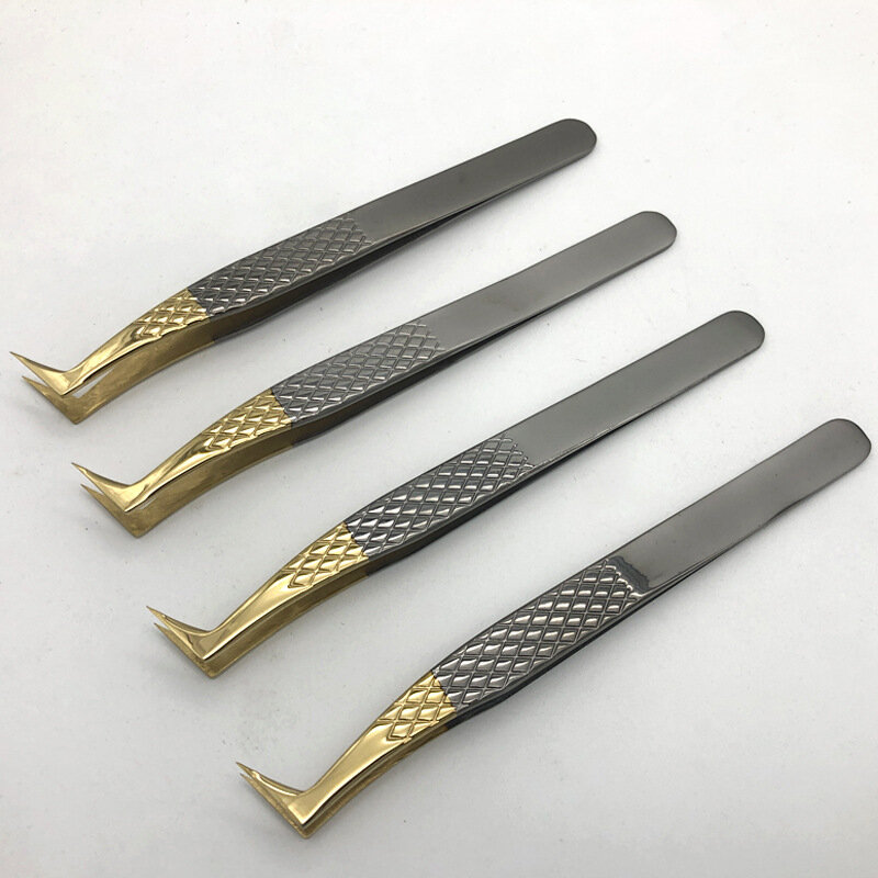 Stainless Steel Eyelashes Tweezers Professional for Lashes Extension Gold Decor Anti-static Eyebrow Tweezers Eyelash Extension