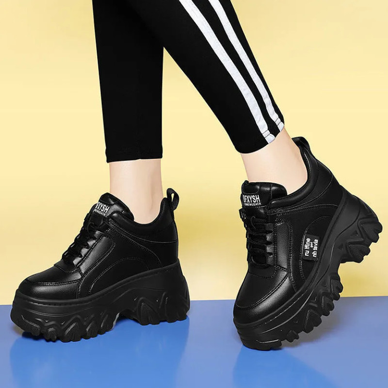 Wzrost wewnętrzny grube buty damskie wygodne buty na platformie damskie buty wulkanizowane moda wysoki obcas damskie sneakersy