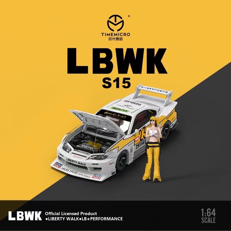 TM-modelo de coche LBWK SIM S15, juguete de colección en miniatura, capó abierto, rayo amarillo, Diorama fundido a presión, 1:64