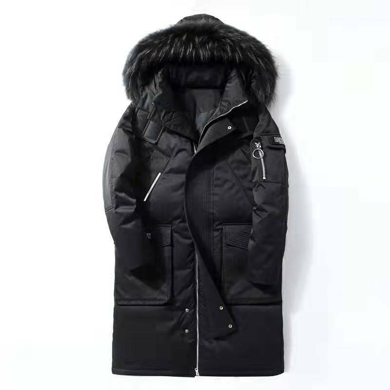 겨울용 화이트 덕 다운 재킷, 30 도, 따뜻하고 두꺼운 코트, 남성 패션 후드 모피 칼라 바람막이 파카, 겨울