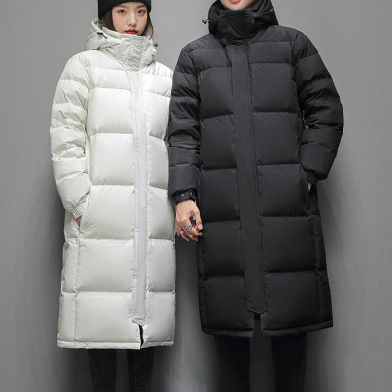 Однотонное пальто унисекс, зимнее хлопковое пальто с воротником-стойкой и капюшоном, ветрозащитное теплое пуховое пальто с карманами для пар, утепленное