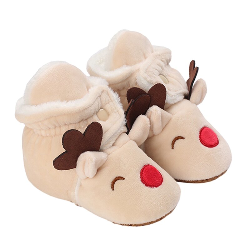 Desenhos animados do Natal Patterned Snow Boots, Sapatos de bebê quentes, Recém-nascido, Infantil, Primeiro caminhante, Inverno