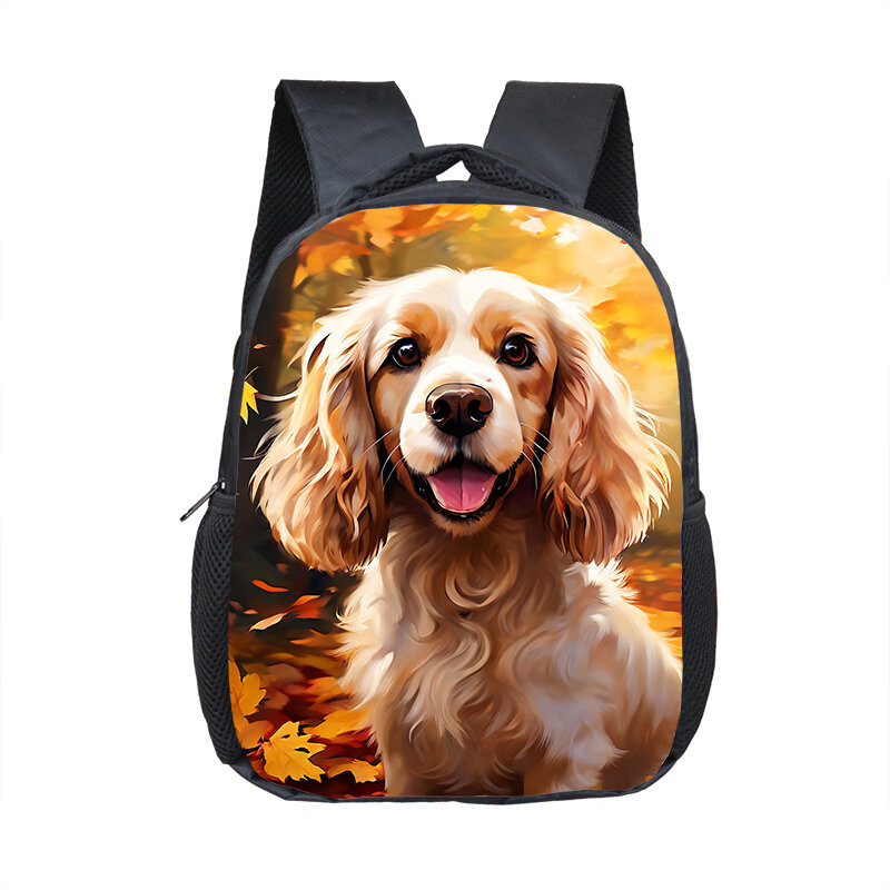 Mochilas escolares para niños y niñas, mochilas con diseño de perro Basset Hound, Golden Retriever, labrador negro, 12 pulgadas