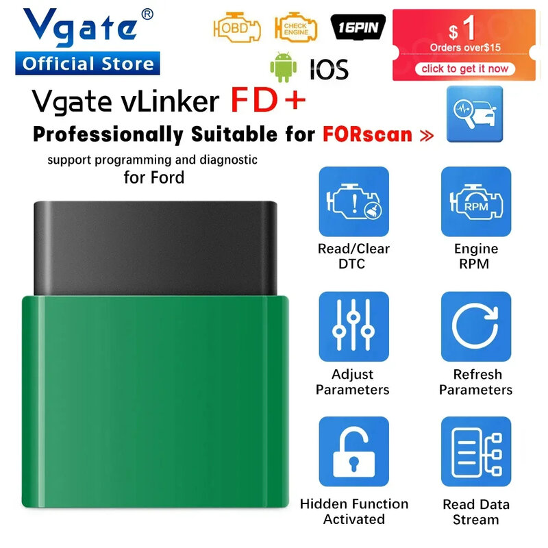 Vgate vLinker FD ELM327 FORScan Für Ford wifi Bluetooth 4,0 OBD2 Auto Diagnose Auto Werkzeug OBD 2 Scanner J2534 PK ULME 327 V 1 5