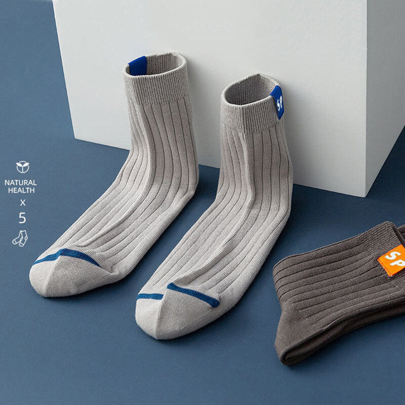 Calcetines de algodón transpirables para hombre, calcetín informal a rayas de Color sólido, para primavera y verano, 5 pares