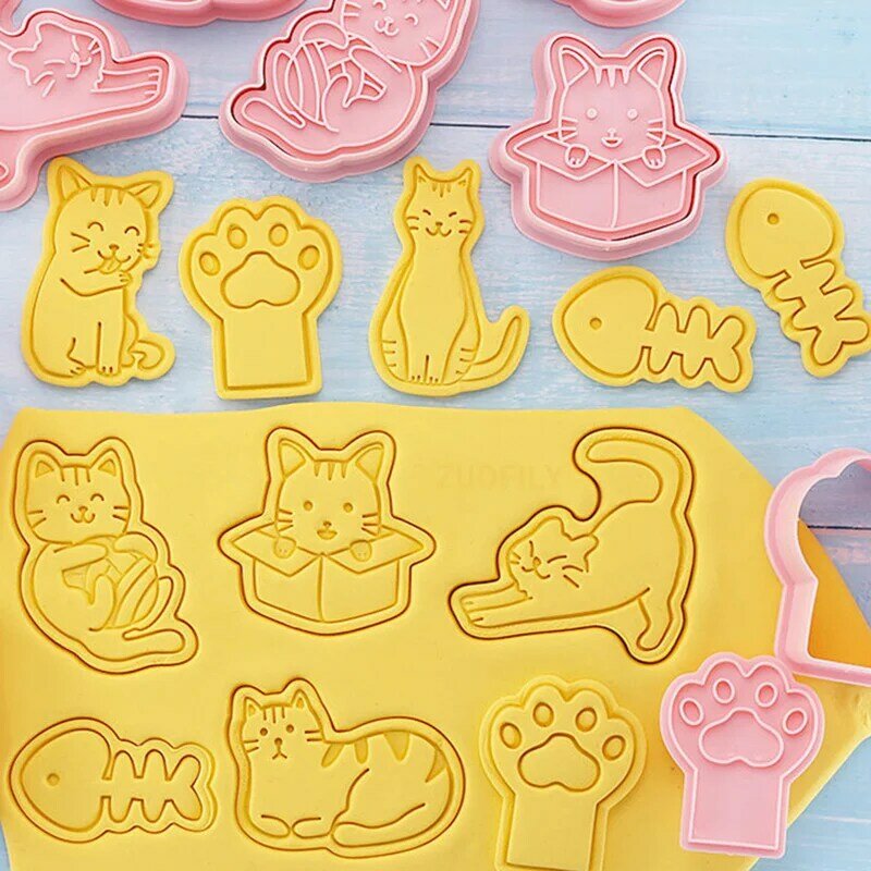 쿠키 커터 스탬프 고양이 모양 금형 과자 베이킹 비스킷 동물 실행 왕국 쿠키 유형 케이크 장식 쿠키 커터, 8 개/대