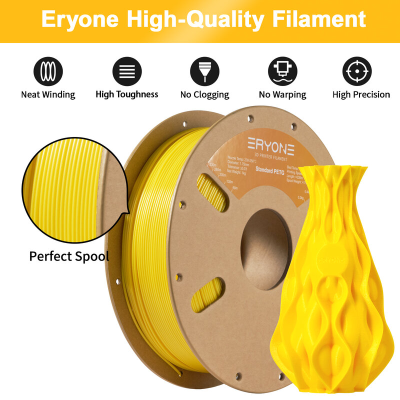 ERYONE-filamento PETG de 1kg, 1,75mm ± 0,03mm para impresora 3D, filamento de impresión 3D de 1KG (2,2 libras), envío rápido, venta al por mayor