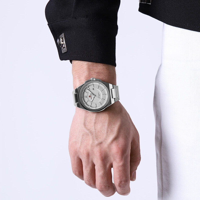 Часы наручные NAVIFORCE Мужские кварцевые, спортивные модные деловые светящиеся, с браслетом из нержавеющей стали