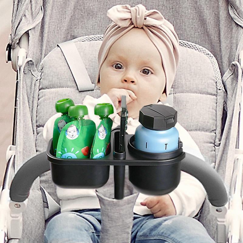 Portavasos Universal para cochecito de bebé, soporte para botella de leche, soporte para teléfono móvil, estante para aperitivos, 3 en 1